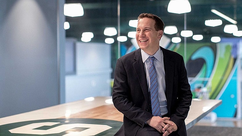 United Shore's president and CEO Mat Ishbia poses for a photo in the Breslin conference room at United Shore headquarter in Pontiac on Feb. 28, 2020.