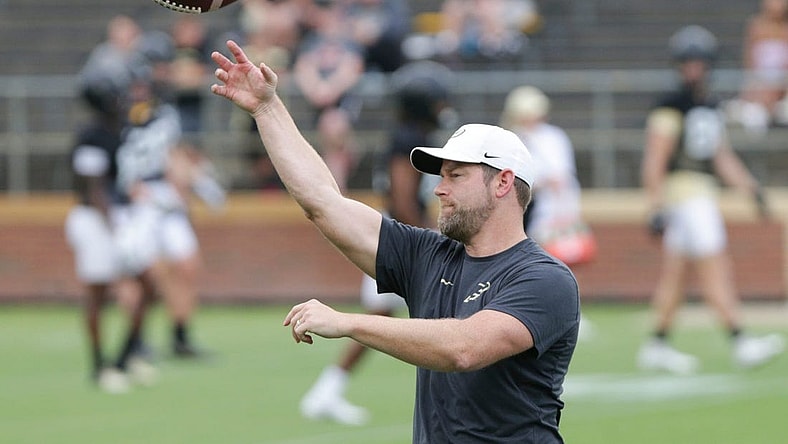 Purdue assistant coach Brian Brohm during practice, Friday, Aug. 6, 2021 at Ross-Ade Stadium in West Lafayette.
Purdue Football Camp