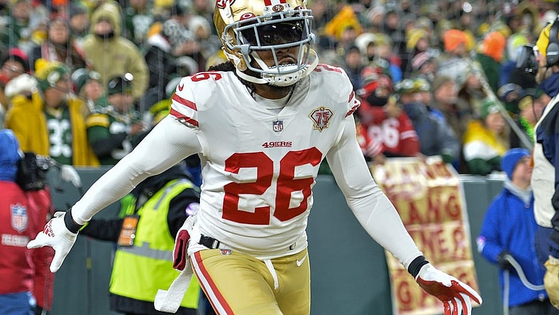 Jan 22, 2022; Green Bay, Wisconsin, USA; San Francisco 49ers cornerback Josh Norman (26) before the game against the Green Bay Packers in a NFC Divisional playoff football game at Lambeau Field. Mandatory Credit: Jeffrey Becker-USA TODAY Sports