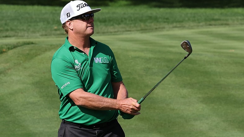 Jun 23, 2022; Cromwell, Connecticut, USA; Charley Hoffman plays a shot from the fairway of the fourth hole during the first round of the Travelers Championship golf tournament. Mandatory Credit: Vincent Carchietta-USA TODAY Sports