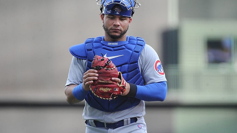 Aug 27, 2022; Milwaukee, Wisconsin, USA; Chicago Cubs catcher Willson Contreras (40) walks in from the outfield before their game against the Milwaukee Brewers at American Family Field. Mandatory Credit: Michael McLoone-USA TODAY Sports