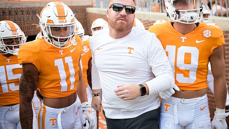 Tennessee Offensive Coordinator/Tight Ends coach Alex Golesh runs on the field before the Tennessee football season opener game against Ball State in Knoxville, Tenn. on Thursday, Sept. 1, 2022.

Kns Utvbs0901