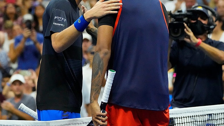 Sept 4, 2022; Flushing, NY, USA;  Daniil Medvedev after losing  Nick Kyrgios of Australia on day seven of the 2022 U.S. Open tennis tournament at USTA Billie Jean King National Tennis Center. Mandatory Credit: Robert Deutsch-USA TODAY Sports