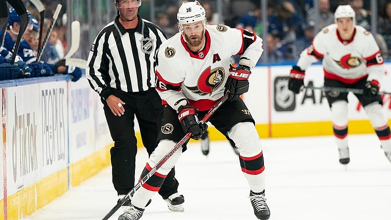 Sep 24, 2022; Toronto, Ontario, CAN; Ottawa Senators left wing Austin Watson (16) skates with the puck against the Toronto Maple Leafs during the second period at Scotiabank Arena. Mandatory Credit: Nick Turchiaro-USA TODAY Sports