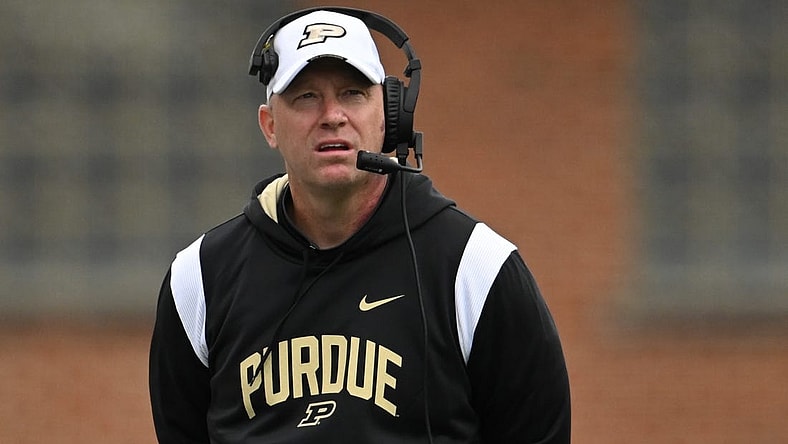 Oct 8, 2022; College Park, Maryland, USA; Purdue Boilermakers head coach Jeff Brohm during the second half against the Maryland Terrapins at SECU Stadium. Mandatory Credit: Tommy Gilligan-USA TODAY Sports