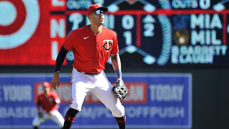 Sep 29, 2022; Minneapolis, Minnesota, USA; Minnesota Twins shortstop Carlos Correa (4) in action against the Chicago White Sox at Target Field. Mandatory Credit: Jeffrey Becker-USA TODAY Sports