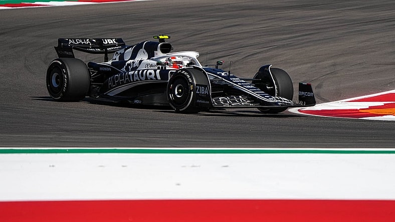 Oct 21, 2022; Austin, TX, USA; Scuderia Alphatauri F1 driver Yuki Tsunoda runs practice laps for the Formula 1 Aramco United States Grand Prix at the Circuit of the Americas in Austin, Texas on Oct. 21, 2022. Mandatory Credit: Aaron E. Martinez-USA TODAY Sports