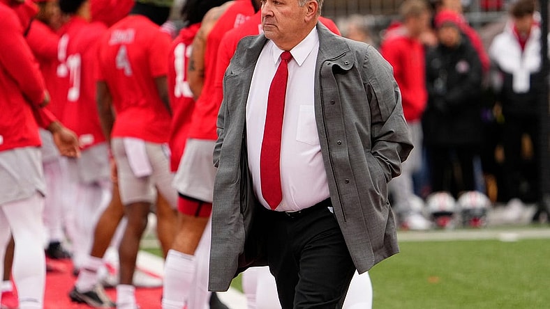Nov 12, 2022; Columbus, Ohio, USA; Ohio State Buckeyes offensive coordinator Kevin Wilson walks across the field prior to the NCAA football game against the Indiana Hoosiers at Ohio Stadium. Mandatory Credit: Adam Cairns-The Columbus Dispatch

Ncaa Football Indiana Hoosiers At Ohio State Buckeyes