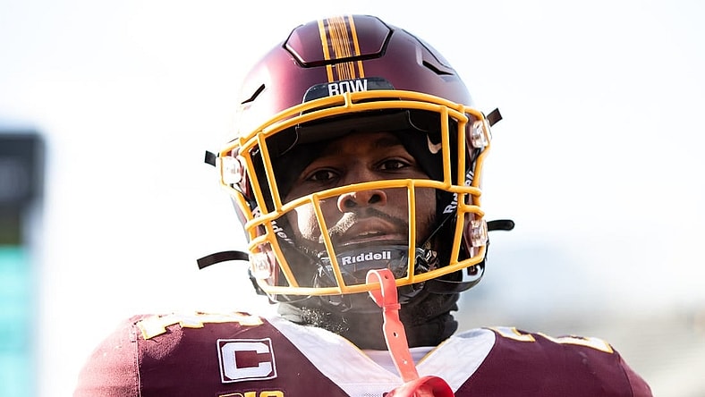 Nov 19, 2022; Minneapolis, Minnesota, USA; Minnesota Golden Gophers running back Mohamed Ibrahim (24) warms up before the game against the Iowa Hawkeyes at Huntington Bank Stadium. Mandatory Credit: Matt Krohn-USA TODAY Sports