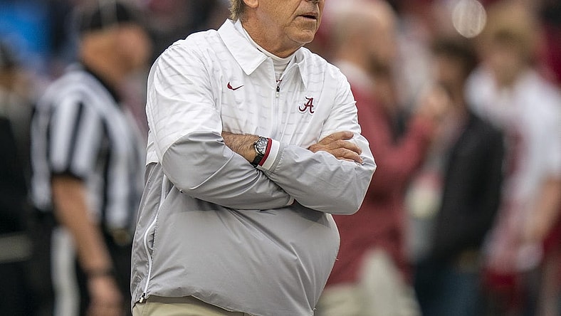 Nov 26, 2022; Tuscaloosa, Alabama, USA; Alabama Crimson Tide head coach Nick Saban prior to the game against the Auburn Tigers at Bryant-Denny Stadium. Mandatory Credit: Marvin Gentry-USA TODAY Sports