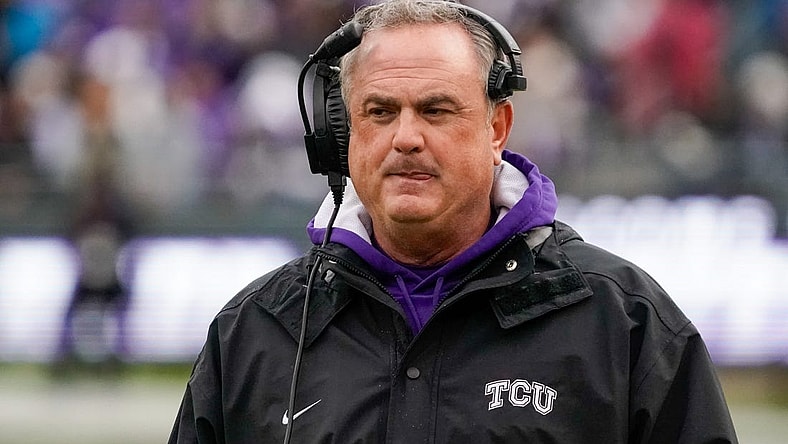 Nov 26, 2022; Fort Worth, Texas, USA; TCU Horned Frogs head coach Sonny Dykes on the sidelines during a game against the Iowa State Cyclones at Amon G. Carter Stadium. Mandatory Credit: Raymond Carlin III-USA TODAY Sports
