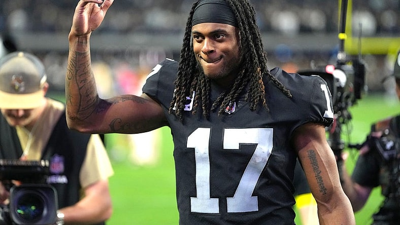 Dec 4, 2022; Paradise, Nevada, USA; Las Vegas Raiders wide receiver Davante Adams (17) walks off the field after the Raiders defeated the Los Angeles Chargers 27-20 at Allegiant Stadium. Mandatory Credit: Stephen R. Sylvanie-USA TODAY Sports