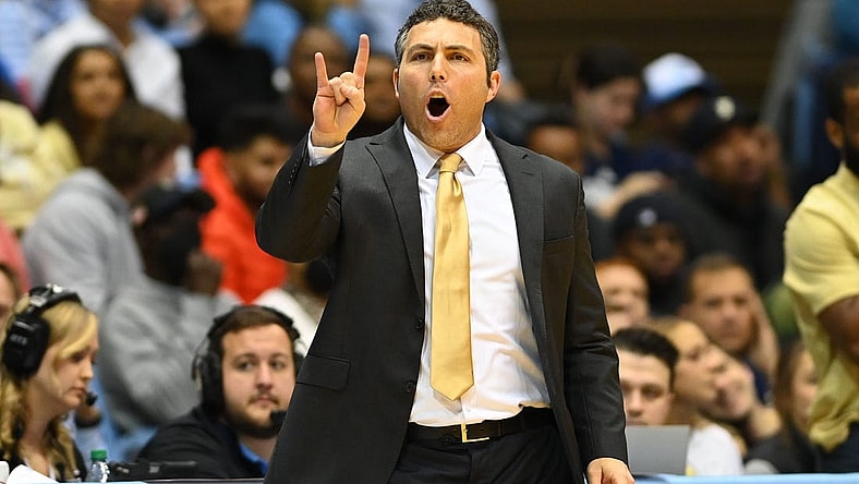 Dec 10, 2022; Chapel Hill, North Carolina, USA; Georgia Tech Yellow Jackets head coach Josh Pastner reacts in the second half at Dean E. Smith Center. Mandatory Credit: Bob Donnan-USA TODAY Sports