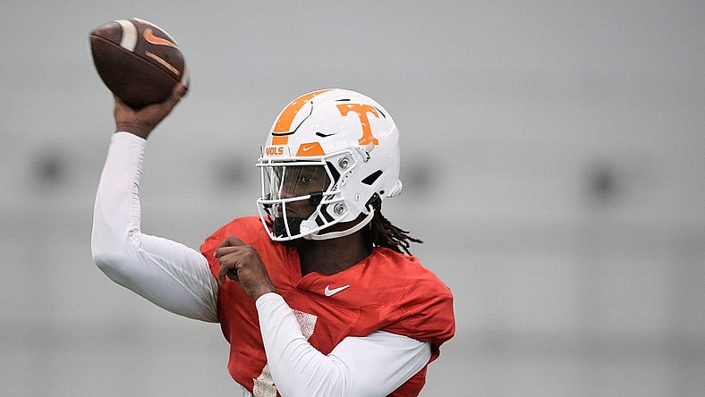 Tennessee quarterback Joe Milton III (7) throws a pass during Tennessee football practice at Haslam Field in Knoxville, Tenn., on Saturday, Dec. 17, 2022. The Vols are preparing to play in the Orange Bowl against Clemson on Dec. 30.

Ut Football Practice
