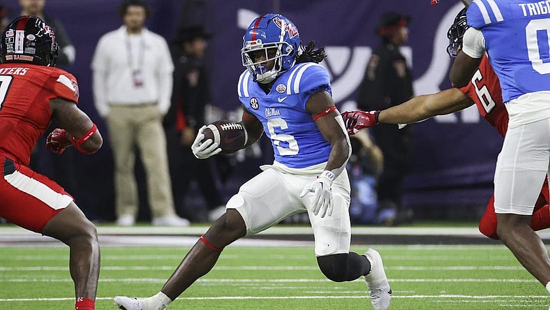 Dec 28, 2022; Houston, Texas, USA; Mississippi Rebels running back Zach Evans (6) runs with the ball during the second quarter against the Texas Tech Red Raiders in the 2022 Texas Bowl at NRG Stadium. Mandatory Credit: Troy Taormina-USA TODAY Sports