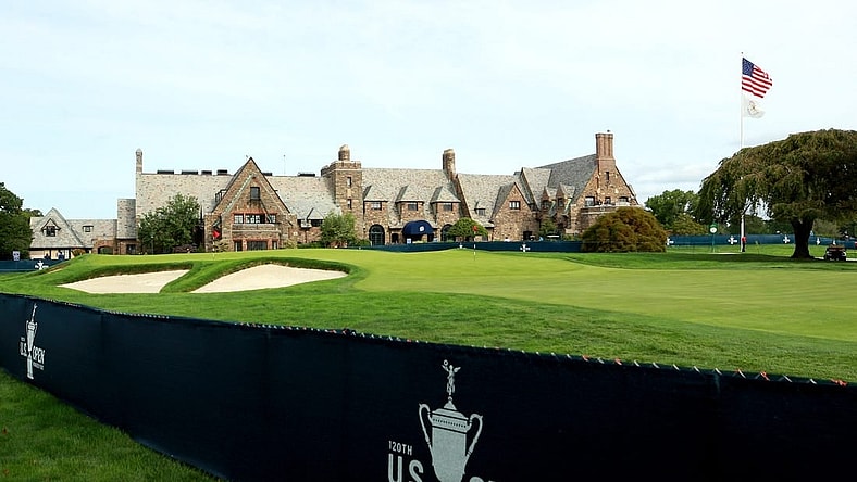 Sep 14, 2020; Mamaroneck, New York, USA; General view of the clubhouse during a practice round for the 2020 U.S. Open golf tournament at Winged Foot Golf Club - West. Mandatory Credit: Brad Penner-USA TODAY Sports