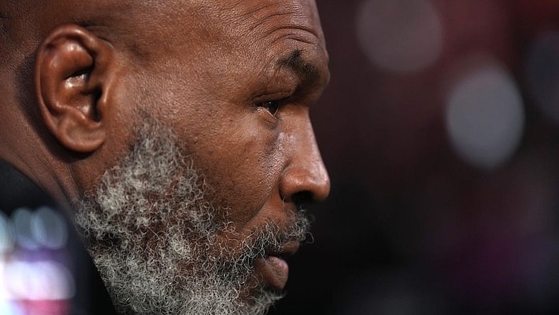 May 7, 2022; Las Vegas, Nevada, USA;  Former boxing champion Mike Tyson attends a light heavyweight championship bout at T-Mobile Arena between Dimitry Bivol (not pictured) and Canelo Alvarez. Mandatory Credit: Joe Camporeale-USA TODAY Sports
