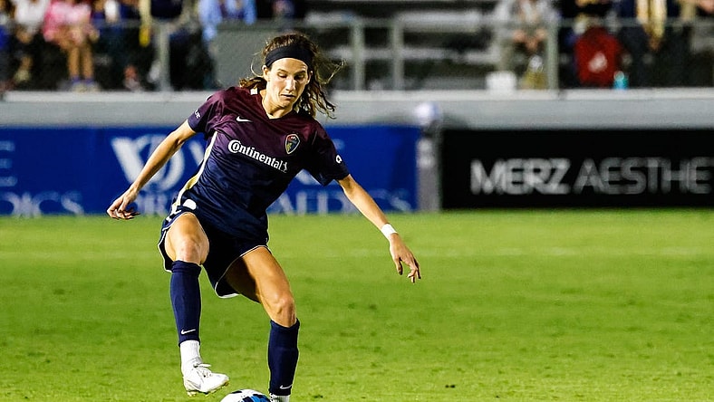 Sep 24, 2022; Cary, North Carolina, USA; North Carolina Courage defender Ryan Williams (13) controls the ball during the second half against the New Jersey/New York Gotham FC at WakeMed Soccer Park. Mandatory Credit: Jaylynn Nash-USA TODAY Sports