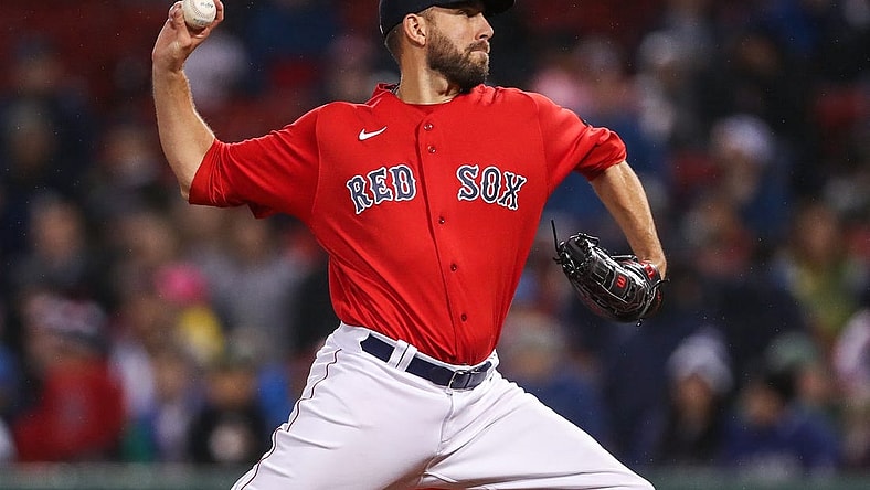 Oct 5, 2022; Boston, Massachusetts, USA; Boston Red Sox relief pitcher Matt Barnes (32) delivers a pitch during the ninth inning against the Tampa Bay Rays at Fenway Park. Mandatory Credit: Paul Rutherford-USA TODAY Sports