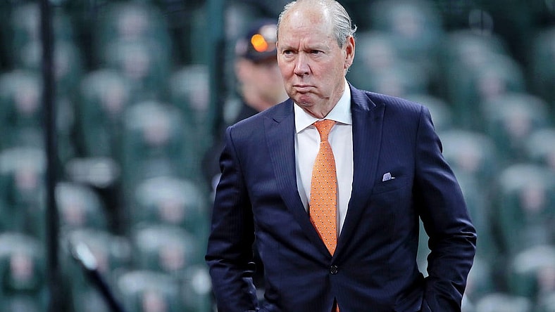 Oct 11, 2022; Houston, Texas, USA; Houston Astros owner Jim Crane looks on during batting practice before game one of the ALDS for the 2022 MLB Playoffs against the Seattle Mariners at Minute Maid Park. Mandatory Credit: Erik Williams-USA TODAY Sports