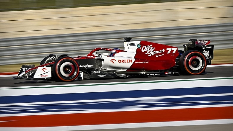 Oct 22, 2022; Austin, Texas, USA; Alfa Romeo F1 Team ORLEN driver Valtteri Bottas (77) of Team Finland drives during qualifying for the U.S. Grand Prix at Circuit of the Americas. Mandatory Credit: Jerome Miron-USA TODAY Sports