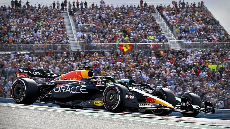 Oct 23, 2022; Austin, Texas, USA; Red Bull Racing Limited driver Max Verstappen (1) of Team Netherlands during the running of the U.S. Grand Prix F1 race at Circuit of the Americas. Mandatory Credit: Jerome Miron-USA TODAY Sports