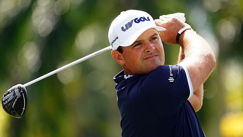 Oct 29, 2022; Miami, Florida, USA; Patrick Reed tees off the second hole during the second round of the season finale of the LIV Golf series at Trump National Doral. Mandatory Credit: John David Mercer-USA TODAY Sports