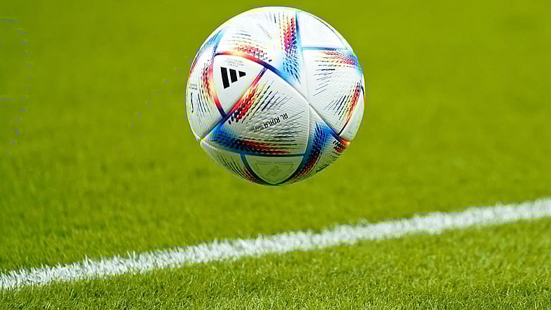 Nov 21, 2022; Al Rayyan, Qatar; A detail view of a soccer ball during the second half during a group stage match between Wales and the United States of America during the 2022 FIFA World Cup at Ahmed Bin Ali Stadium. Mandatory Credit: Danielle Parhizkaran-USA TODAY Sports