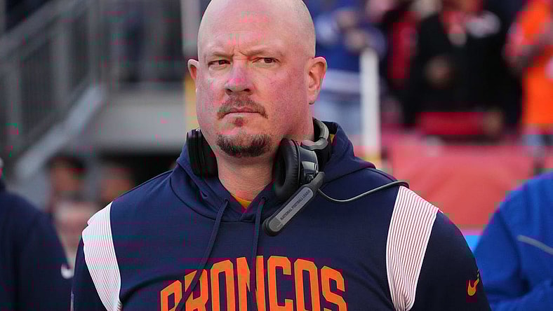 Dec 11, 2022; Denver, Colorado, USA; Denver Broncos head coach Nathaniel Hackett prior to the start of the game against the Kansas City Chiefs at Empower Field at Mile High. Mandatory Credit: Ron Chenoy-USA TODAY Sports