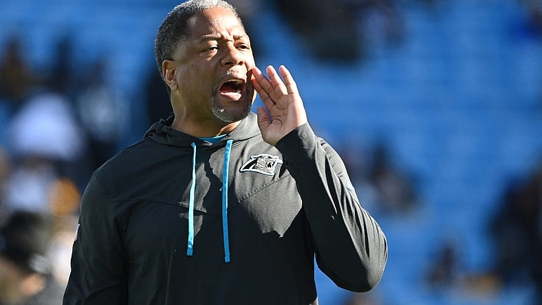 Dec 18, 2022; Charlotte, North Carolina, USA; Carolina Panthers head coach Steve Wilks during warm ups at Bank of America Stadium. Mandatory Credit: Bob Donnan-USA TODAY Sports