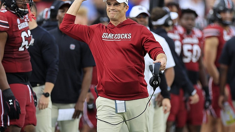 South Carolina Gamecocks head coach Shane Beamer reacts to a score during the first quarter of the TaxSlayer Gator Bowl of an NCAA college football game Friday, Dec. 30, 2022 at TIAA Bank Field in Jacksonville. [Corey Perrine/Florida Times-Union]

Jki 123022 Ncaaf Nd Usc Cp 10