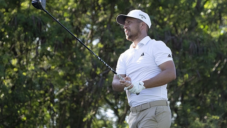 January 5, 2023; Maui, Hawaii, USA; Xander Schauffele hits his tee shot on the 15th hole during the first round of the Sentry Tournament of Champions golf tournament at Kapalua Resort - The Plantation Course. Mandatory Credit: Kyle Terada-USA TODAY Sports