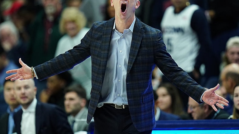 Jan 7, 2023; Storrs, Connecticut, USA; UConn Huskies head coach Dan Hurley watches from the sideline as they take on the Creighton Bluejays at Harry A. Gampel Pavilion. Mandatory Credit: David Butler II-USA TODAY Sports