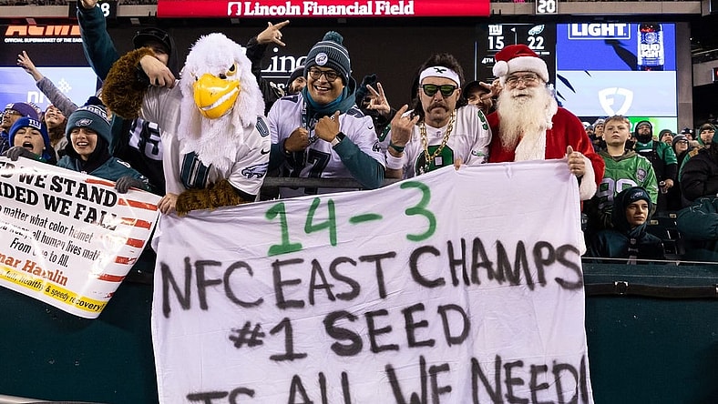 Jan 8, 2023; Philadelphia, Pennsylvania, USA; Philadelphia Eagles fans cheer on during the fourth quarter against the New York Giants at Lincoln Financial Field. Mandatory Credit: Bill Streicher-USA TODAY Sports