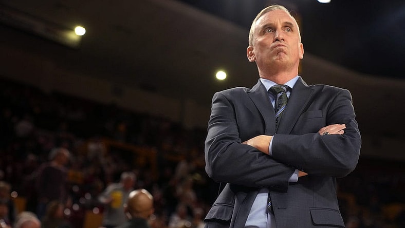 Jan 8, 2023; Tempe, Arizona, USA; Arizona State Sun Devils head coach Bobby Hurley walks the sidelines before their game against the Washington Huskies at Desert Financial Arena.

Basketball Wash Asu Mbb Washington At Arizona State