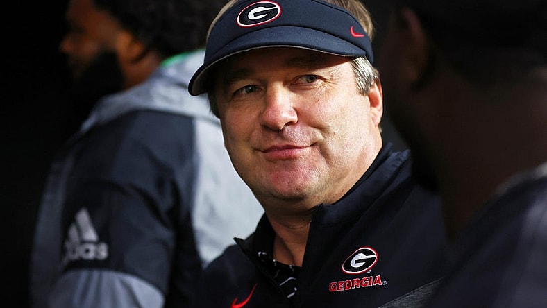 Jan 9, 2023; Inglewood, CA, USA; Georgia Bulldogs head coach Kirby Smart looks on before the CFP national championship game against the TCU Horned Frogs at SoFi Stadium. Mandatory Credit: Mark J. Rebilas-USA TODAY Sports
