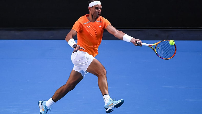 Jan 16, 2023; Melbourne, VICTORIA, Australia; Rafael Nadal on day one of the 2023 Australian Open tennis tournament at Melbourne Park. Mandatory Credit: Mike Frey-USA TODAY Sports