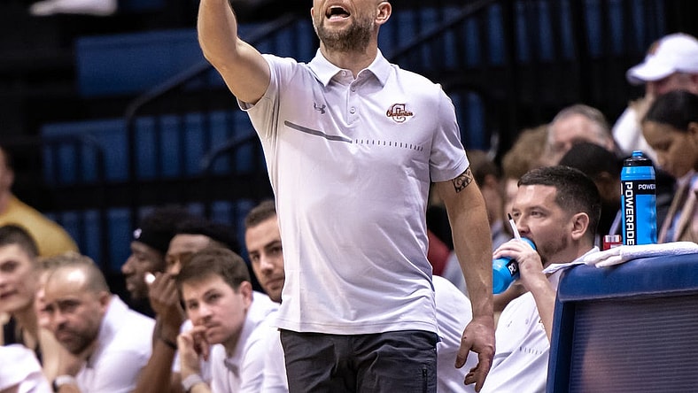 Jan 19, 2023; West Long Branch, New Jersey, USA; Charleston Cougars head coach Pat Kelsey reacts during the second half against the Monmouth Hawks at OceanFirst Bank Center. Mandatory Credit: John Jones-USA TODAY Sports