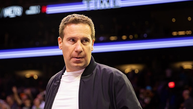 Jan 19, 2023; Phoenix, Arizona, USA; Incoming Phoenix Suns owner Mat Ishbia courtside against the Brooklyn Nets in the first half at Footprint Center. Mandatory Credit: Mark J. Rebilas-USA TODAY Sports