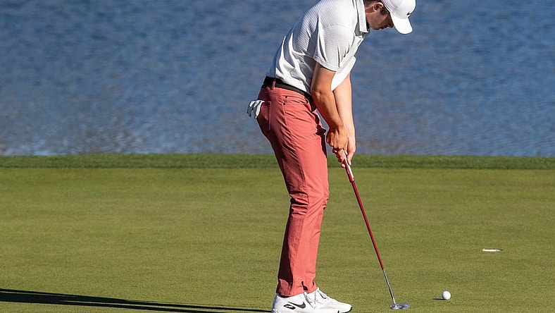 Davis Thompson putts on the ninth green during round two of The American Express on the Nicklaus Tournament Course at PGA West in La Quinta, Calif., Friday, Jan. 20, 2023.
