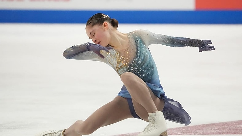 Jan 27, 2023; San Jose, California, USA; Isabeau Levito skates in the Championship Women Free Skate program during the US figure skating championships at SAP Center. Mandatory Credit: Kyle Terada-USA TODAY Sports