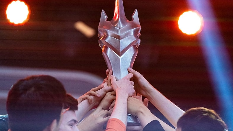 Sep 29, 2019; Philadelphia, PA, USA; The San Francisco Shock celebrate their victory in the 2019 Overwatch League Grand Finals e-sports championship against the Vancouver Titans at Wells Fargo Center. Mandatory Credit: Bill Streicher-USA TODAY Sports