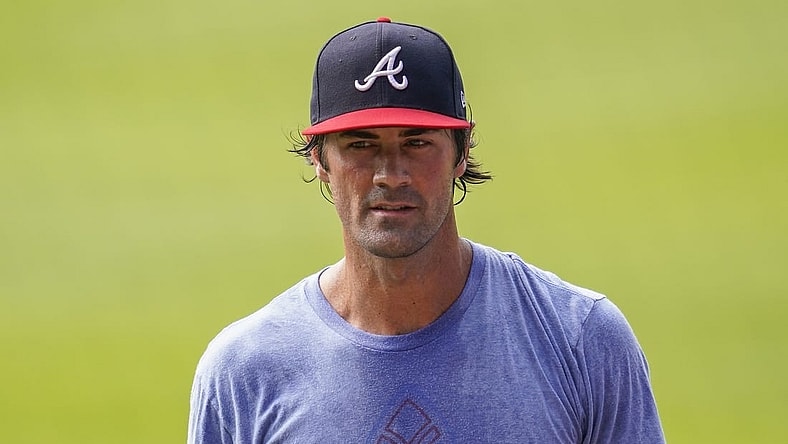 Jul 3, 2020; Atlanta, Georgia, United States; Atlanta Braves pitcher relief pitcher Cole Hamels (32) on the field on the first day of workouts at Truist Park. Mandatory Credit: Dale Zanine-USA TODAY Sports