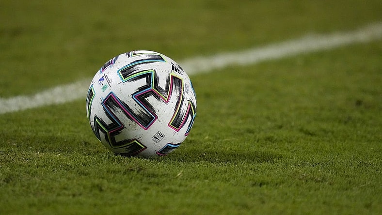 Jul 28, 2021; Orlando, Florida, USA; A general view of the match ball on the pitch during the second half between Millonarios and Atletico Nacional in the 2021 Florida Cup friendly soccer match at Camping World Stadium. Mandatory Credit: Jasen Vinlove-USA TODAY Sports