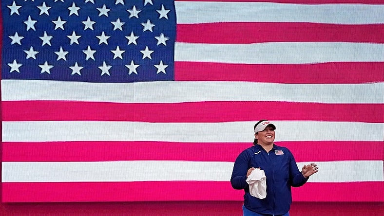 Aug 3, 2021; Tokyo, Japan; Deanna Price (USA) women's hammer throw final during the Tokyo 2020 Olympic Summer Games at Olympic Stadium. Mandatory Credit: Kirby Lee-USA TODAY Sports