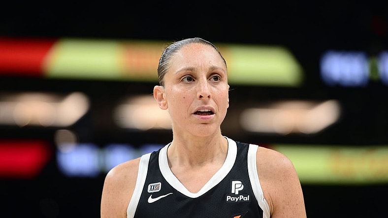 Oct 13, 2021; Phoenix, Arizona, USA; Phoenix Mercury guard Diana Taurasi (3) looks on against the Chicago Sky during the second half of game two of the 2021 WNBA Finals at Footprint Center. Mandatory Credit: Joe Camporeale-USA TODAY Sports
