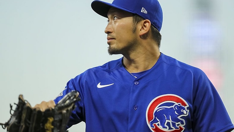 Oct 4, 2022; Cincinnati, Ohio, USA; Chicago Cubs right fielder Seiya Suzuki (27) walks off the field at the end of the second inning against the Cincinnati Reds at Great American Ball Park. Mandatory Credit: Katie Stratman-USA TODAY Sports