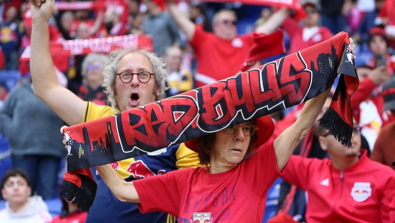 Oct 15, 2022; Harrison, New Jersey, USA; Fans of the New York Red Bulls react before a match against FC Cincinnati at Red Bull Arena. Mandatory Credit: Wendell Cruz-USA TODAY Sports
