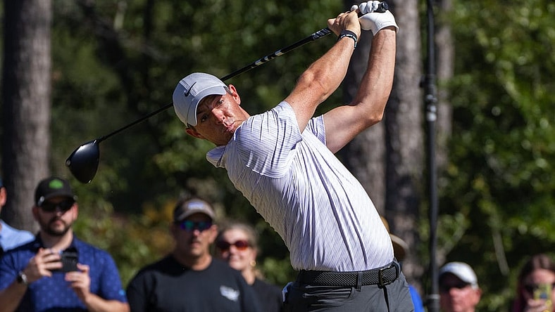 Oct 23, 2022; Ridgeland, South Carolina, USA; Rory McIlroy plays from the fourth tee during the final round of THE CJ CUP in South Carolina golf tournament. Mandatory Credit: David Yeazell-USA TODAY Sports