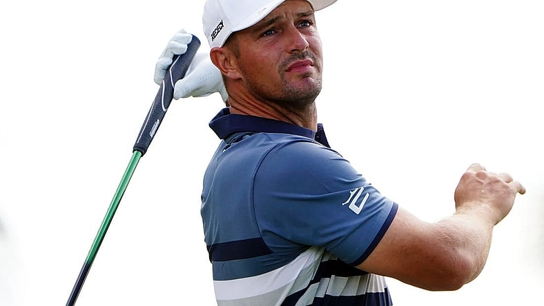Oct 29, 2022; Miami, Florida, USA; Bryson DeChambeau plays his shot off the second tee during the second round of the season finale of the LIV Golf series at Trump National Doral. Mandatory Credit: John David Mercer-USA TODAY Sports